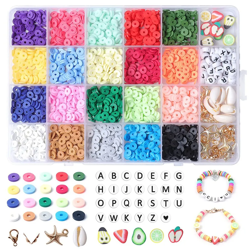 3000 Clay Beads for Bracelet Making, Polymer Clay Flat Round Spacer Bead Kit with Letter Fruit Beads 
3000 Clay Beads for Bracelet Making, Polymer Clay Flat Round Spacer Bead Kit with Letter Fruit Beads