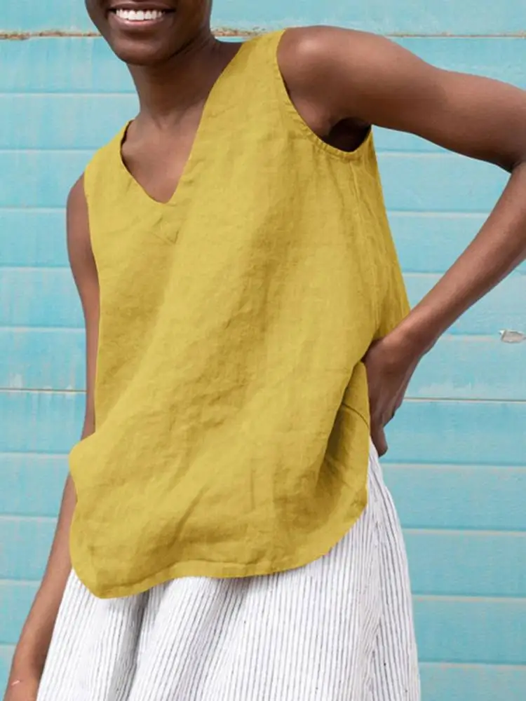 Vintage Solid Tank Tops Women Summer Blouses ZANZEA 2022 Casual Sleeveless Cotton Blusas Female V neck Tunic Oversized Chemise
Vintage Solid Tank Tops Women Summer Blouses ZANZEA 2022 Casual Sleeveless Cotton Blusas Female V neck Tunic Oversized Chemise