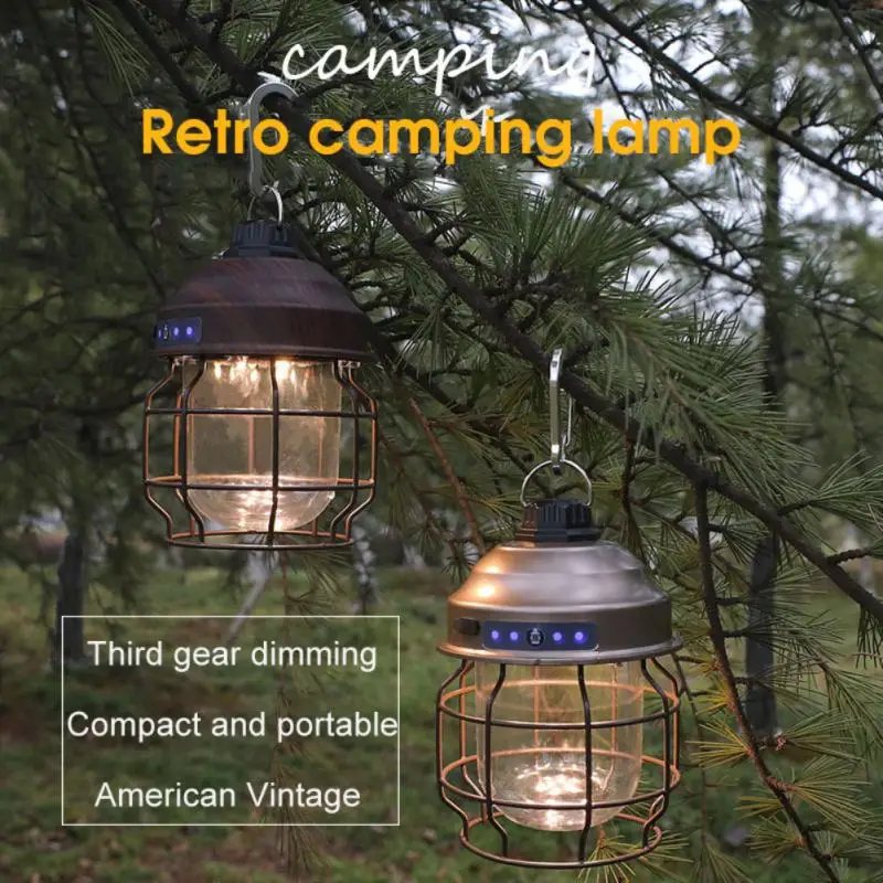 Новинка 2022, винтажный портативный фонарь для кемпинга с зарядкой от USB и плавным затемнением, водонепроницаемый уличный фонарь для скалолаз... 
Новинка 2022, винтажный портативный фонарь для кемпинга с зарядкой от USB и плавным затемнением, водонепроницаемый уличный фонарь для скалолаз...