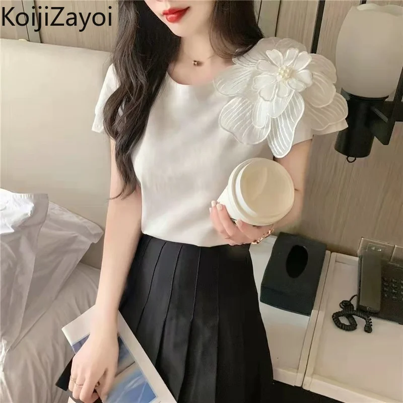 Koijizayoi Appliques Flower Women Slim Korean Tshirt Short Sleeves O Neck Solid Tees Tops Chic Korean All Match Outwear T-shirts
Koijizayoi Appliques Flower Women Slim Korean Tshirt Short Sleeves O Neck Solid Tees Tops Chic Korean All Match Outwear T-shirts