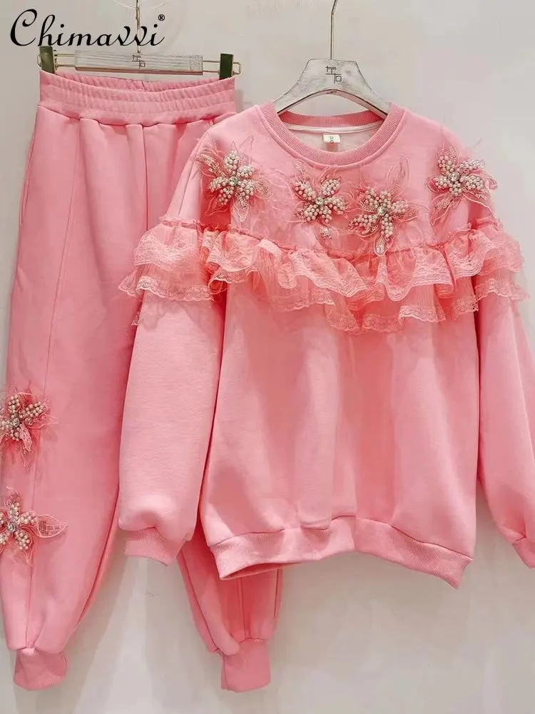 Casual Suit Women's Winter New Korean Fashion Sweet Heavy Rhinestone Flower Brushed Hoody Sweatpants Temperament Twinset
Casual Suit Women's Winter New Korean Fashion Sweet Heavy Rhinestone Flower Brushed Hoody Sweatpants Temperament Twinset