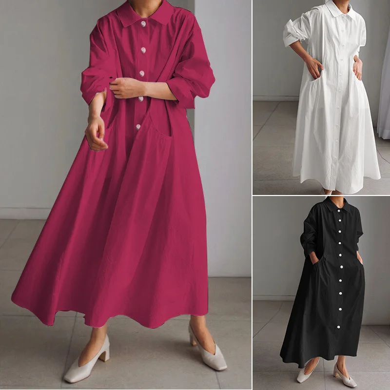 2022 Large Size Cardigan Solid Color Cotton Loose Waist Bottoming Temperament Commuter Midi Dress Women
2022 Large Size Cardigan Solid Color Cotton Loose Waist Bottoming Temperament Commuter Midi Dress Women