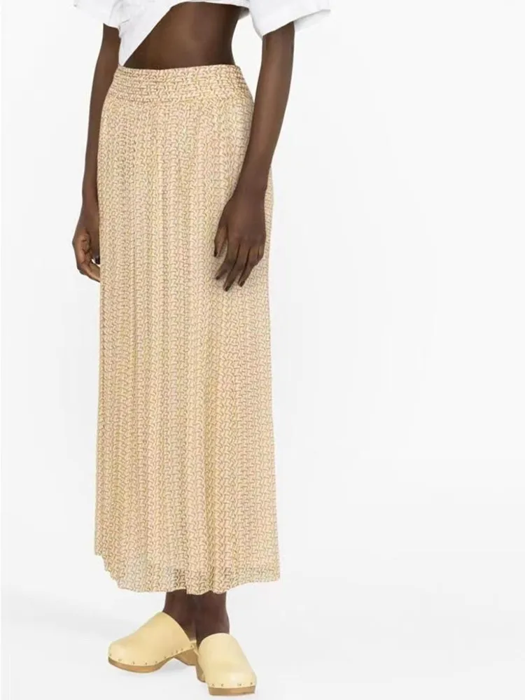 

Женская плиссированная юбка средней длины, универсальная юбка с высокой талией и буквенным принтом, до середины икры, 2023