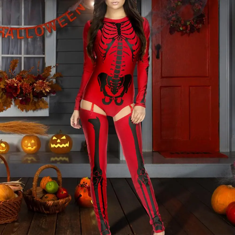 Halloween Party Costume Long Sleeves Zipper Slim ystery Role Play Skeleton Print Contrast Colors Halloween Romper for Halloween
Halloween Party Costume Long Sleeves Zipper Slim ystery Role Play Skeleton Print Contrast Colors Halloween Romper for Halloween