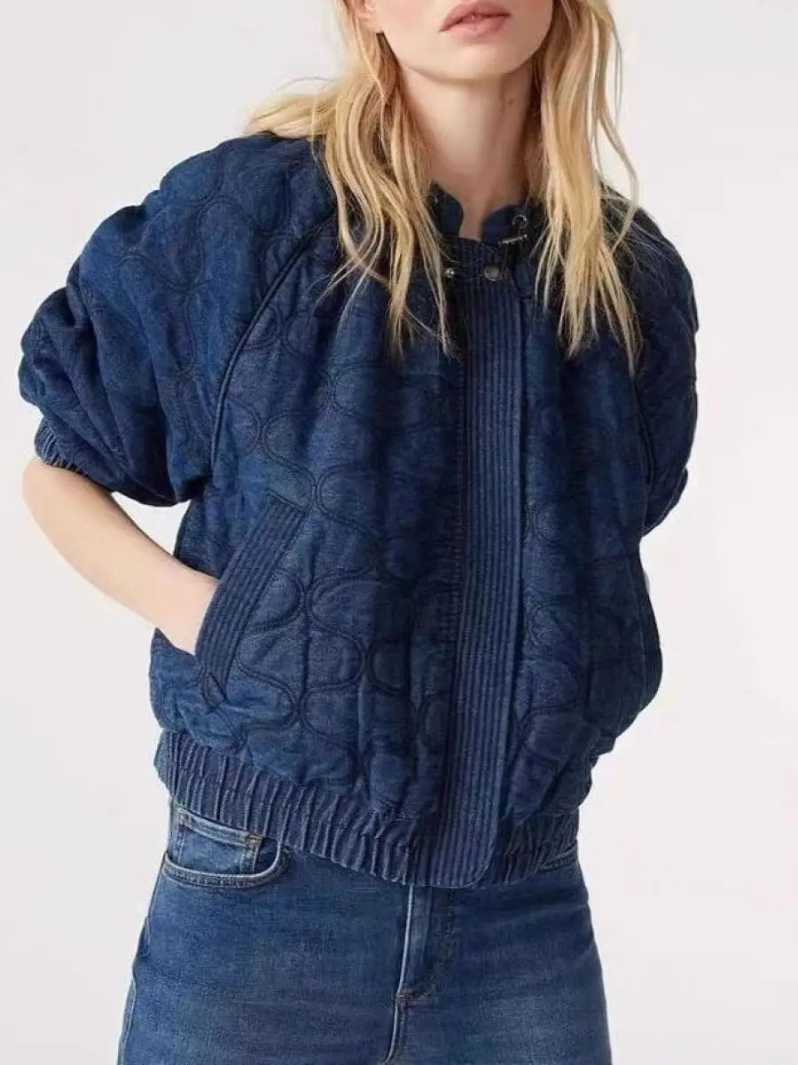 Denim Baseball Jacket for Women Round Neck Long Sleeve Zipper Vintage Female Coat
Denim Baseball Jacket for Women Round Neck Long Sleeve Zipper Vintage Female Coat