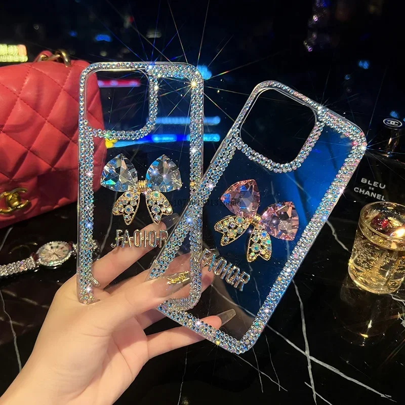 Luxury rhinestone bowknot Flash diamond Edge drill Full Coverage Acrylic For iPhone 11 12 13 14 15 Pro Max Shockproof Phone case
Luxury rhinestone bowknot Flash diamond Edge drill Full Coverage Acrylic For iPhone 11 12 13 14 15 Pro Max Shockproof Phone case