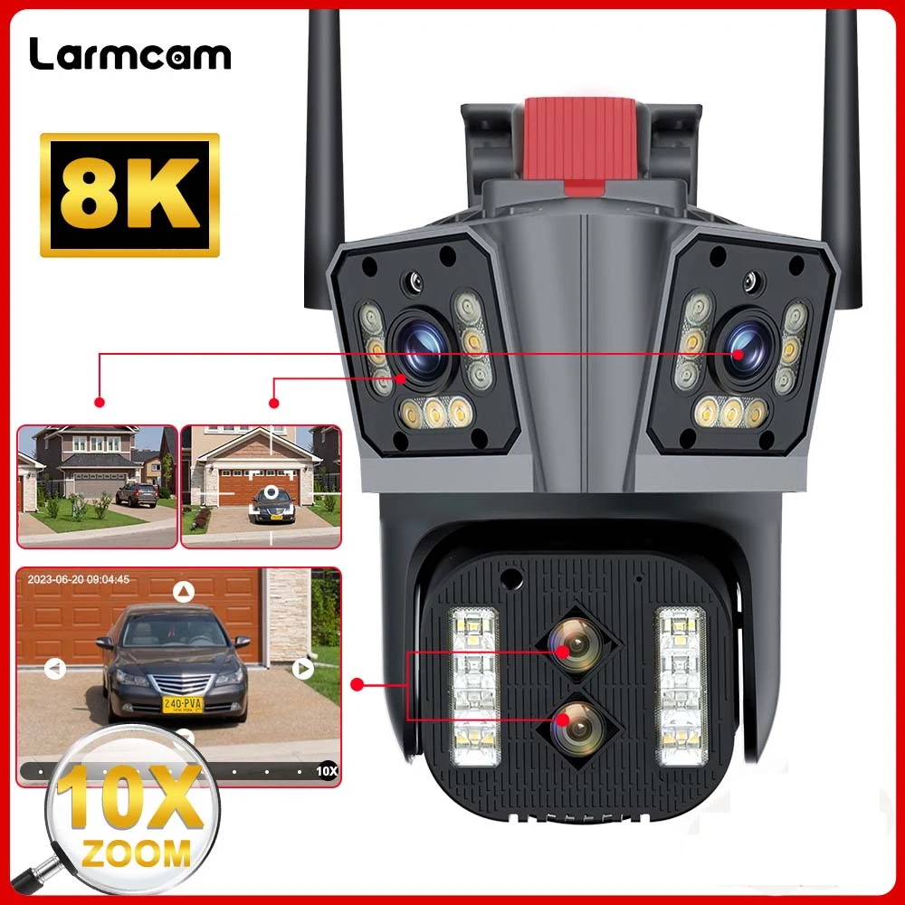 

16MP 8K IP Camera Outdoor 4K PTZ Security Cam 10X Zoom WiFi Surveillance Three Screen Four Lens Mini CCTV Dome AI Tracking P2P