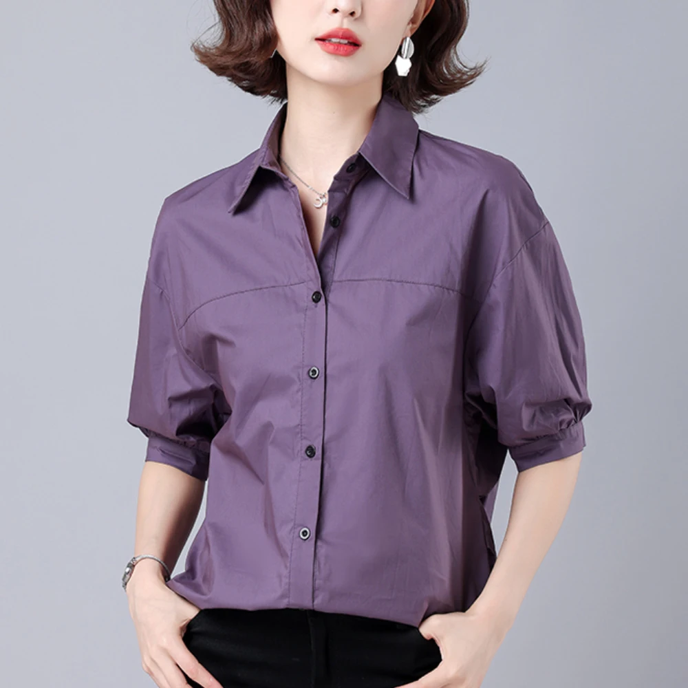 2023 New Summer Korean Fashion Vintage Cotton Shirts For Women Elegant Button-Up Stitching Casual Blouses Female Basic Clothing 
2023 New Summer Korean Fashion Vintage Cotton Shirts For Women Elegant Button-Up Stitching Casual Blouses Female Basic Clothing