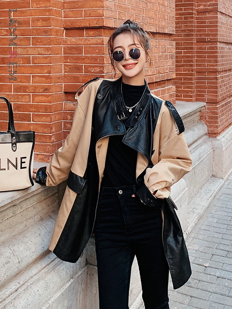 LANMREM PU Patchwork Color Block Trench For Women Double Breasted Belt Long Sleeve Coat 2022 Spring Female Fashion 2N729
LANMREM PU Patchwork Color Block Trench For Women Double Breasted Belt Long Sleeve Coat 2022 Spring Female Fashion 2N729
