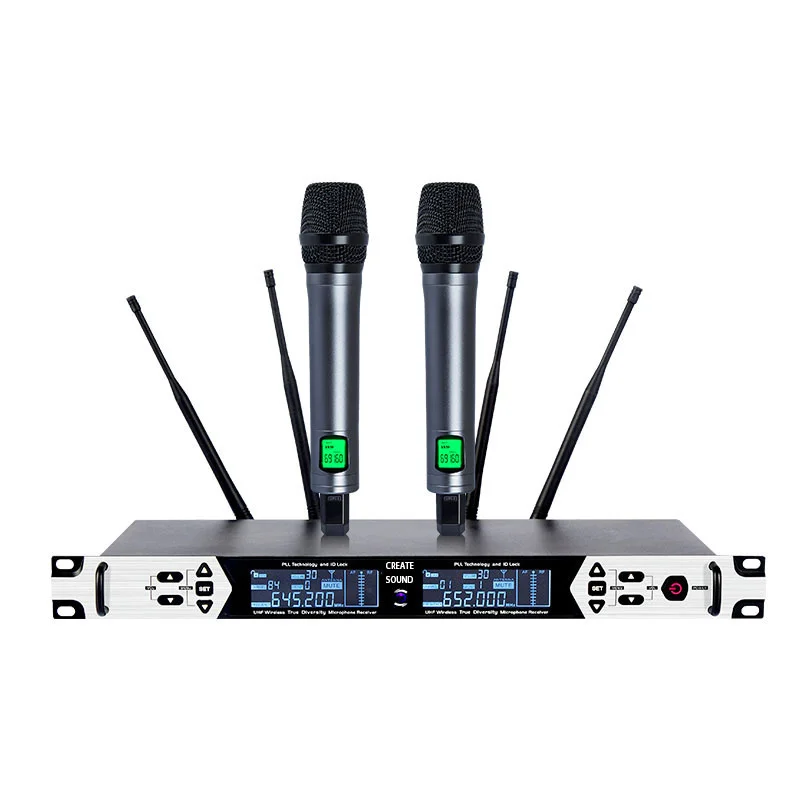 

Wireless Microphone 2 Channel Handheld Dynamic Karaoke Microphone UHF Band Metal Body for DJ Party Stage Church Performance