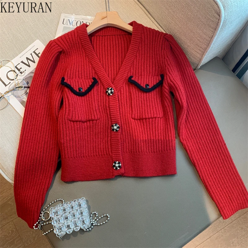 Women Sweater Cardigan 2022 Spring Autumn Fashion V-Neck Long Sleeve Small Fragrant Wind Knitted Cardigan Jacket Red Black White
Women Sweater Cardigan 2022 Spring Autumn Fashion V-Neck Long Sleeve Small Fragrant Wind Knitted Cardigan Jacket Red Black White