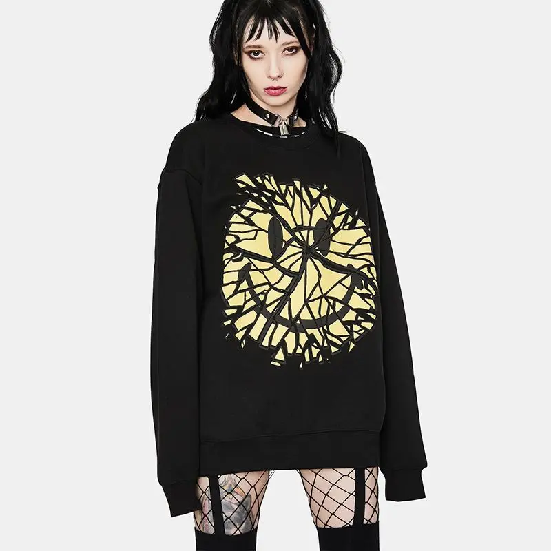 Темное персонализированное средство со смайликом для женщин в старинном стиле, свободное облегающее Модное Новое повседневное универсальное 
Темное персонализированное средство со смайликом для женщин в старинном стиле, свободное облегающее Модное Новое повседневное универсальное