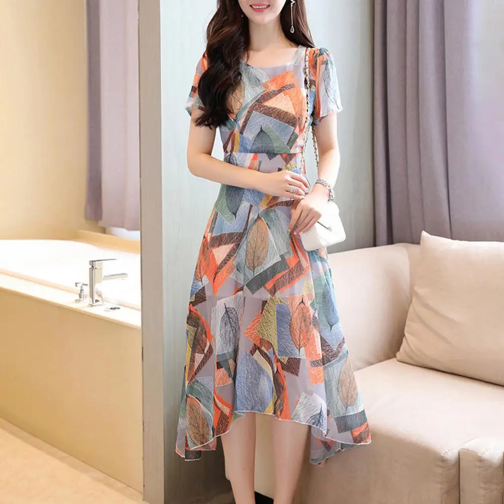 Women Summer Long Dress Round Neck Short Sleeve Irregular Hem Elegant Dress High Waist Dress Casual Beach Vacation Party Wear
Women Summer Long Dress Round Neck Short Sleeve Irregular Hem Elegant Dress High Waist Dress Casual Beach Vacation Party Wear