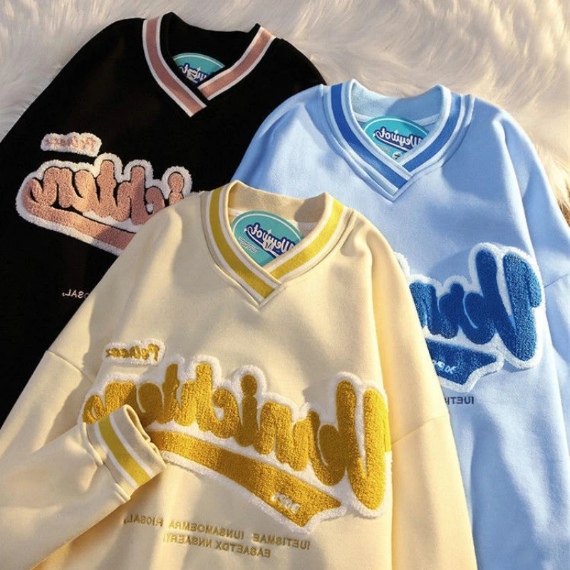 Letter Embroidery V-Neck Hoodies Woman Spring Autumn Kawaii Clothes BF Preppy Style Lazy Women's Sweatshirt Loose Pullover Tops
Letter Embroidery V-Neck Hoodies Woman Spring Autumn Kawaii Clothes BF Preppy Style Lazy Women's Sweatshirt Loose Pullover Tops