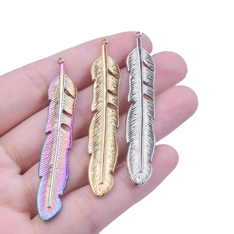 

WZNB 5Pcs Stainless Steel Feather Charms for Jewelry Making Earring Leaf Pendant Bracelet Necklace Accessories Diy Material