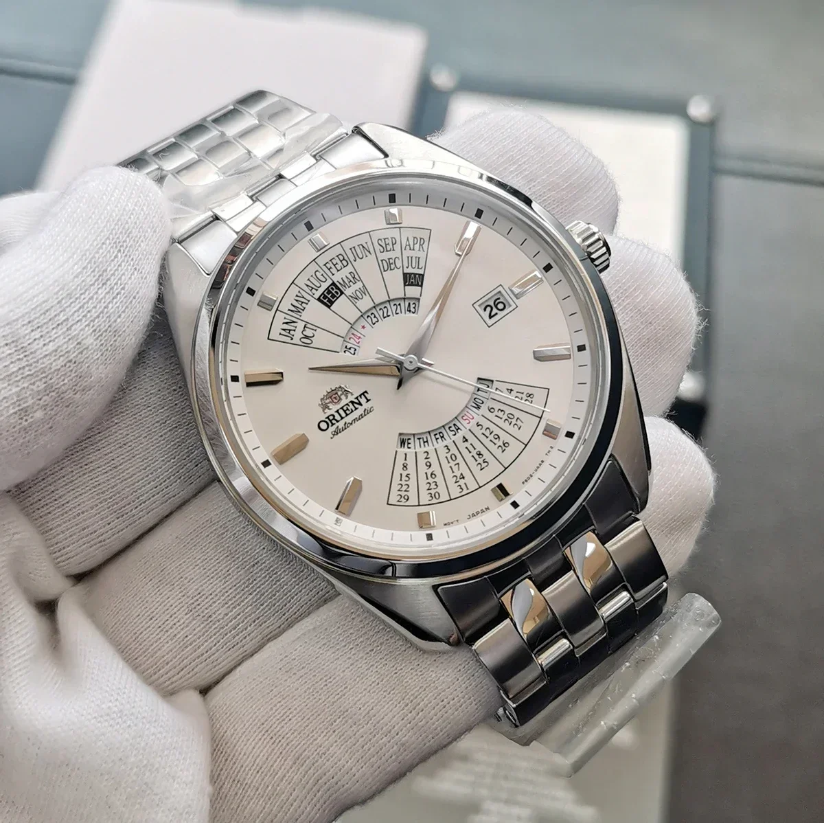

AAA+Orient double lion automatic mechanical men's watch RA-BA0004S pointer perpetual calendar fine steel watch