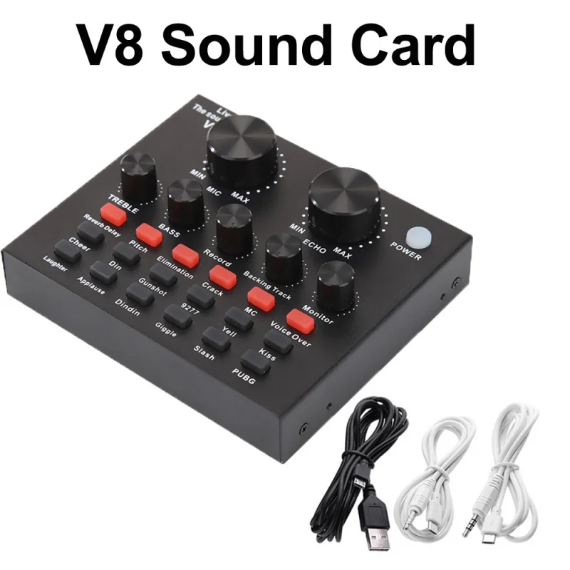 

AWIND V8 Audio USB External Sound Card Headset Microphone Webcast Personal Entertainment Streamer Live Broadcast for PC Phone Co