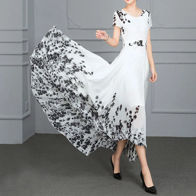 Summer Retro White Black Print V Neck Short Sleeve Elegant Party Maxi Dress Women Fashion Fairy Slim Beach Long Dresses Vestidos
Summer Retro White Black Print V Neck Short Sleeve Elegant Party Maxi Dress Women Fashion Fairy Slim Beach Long Dresses Vestidos