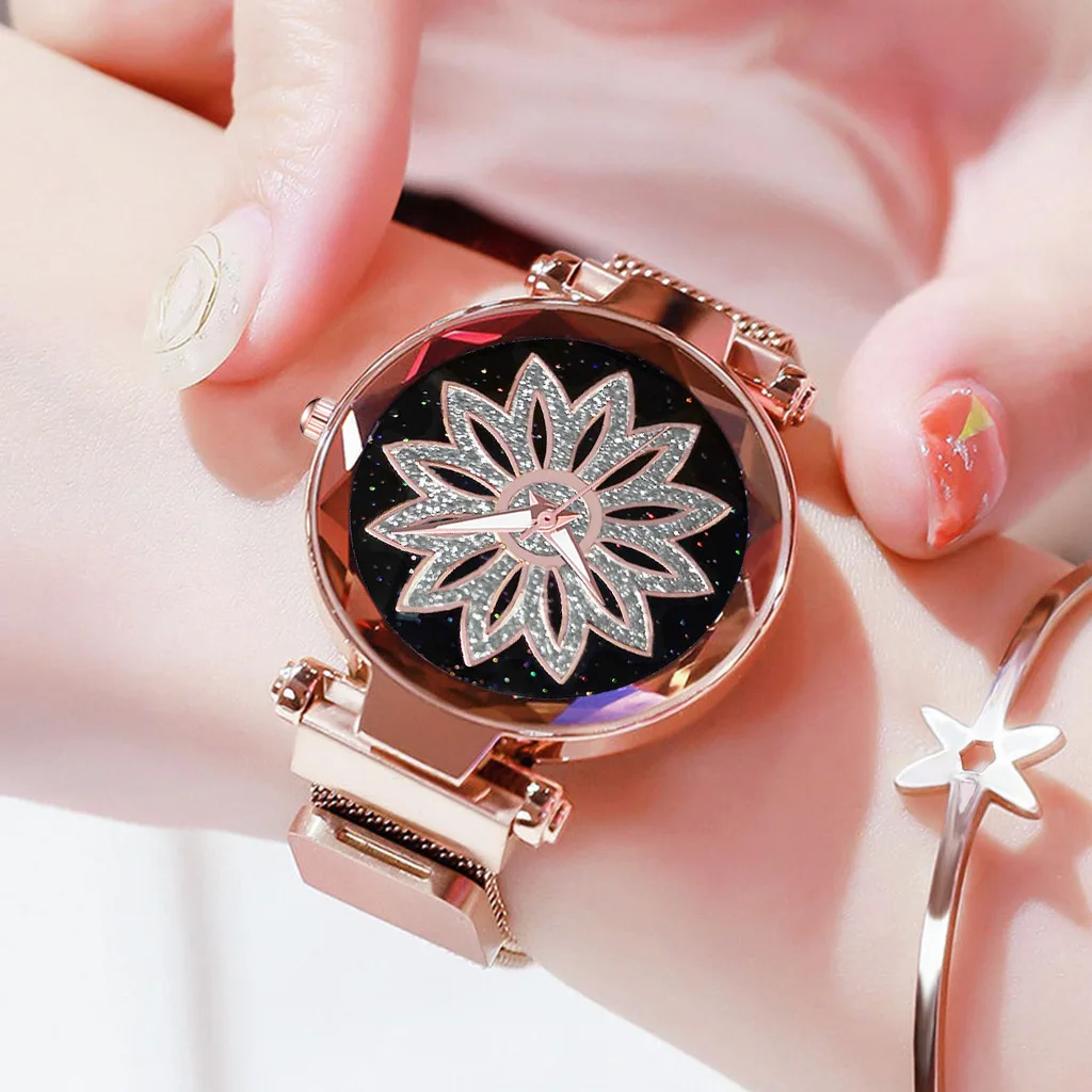 

Часы наручные женские кварцевые с магнитной застежкой, люксовые модные с изображением звездного неба, с браслетом