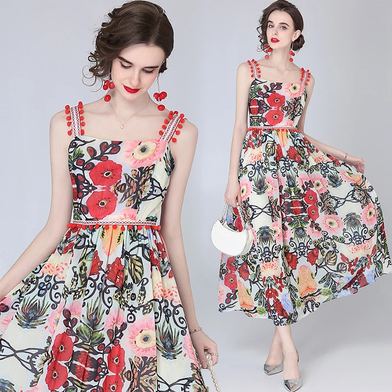 2022 New Summer Holiday Maxi Dress Runway Women's Chiffon Flower Print Ball Spaghetti Strap Sexy Backless Boho Long Dress
2022 New Summer Holiday Maxi Dress Runway Women's Chiffon Flower Print Ball Spaghetti Strap Sexy Backless Boho Long Dress