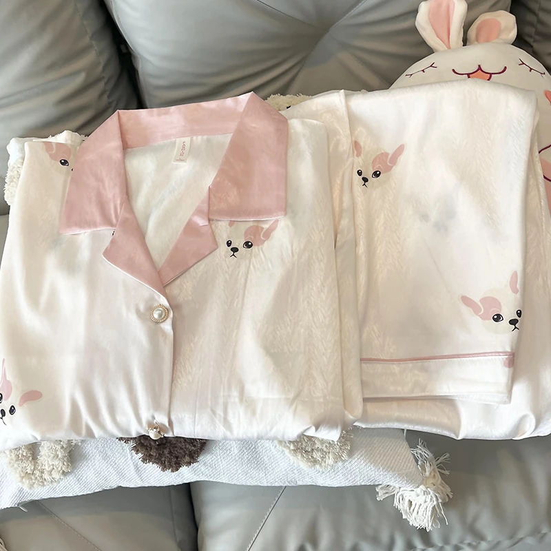 Ice Silk Pajamas Female Summer Short-sleeved Trousers Two-piece Set Thin Cute Dog Ladies Korean Version Of Casual Home Clothes
Ice Silk Pajamas Female Summer Short-sleeved Trousers Two-piece Set Thin Cute Dog Ladies Korean Version Of Casual Home Clothes