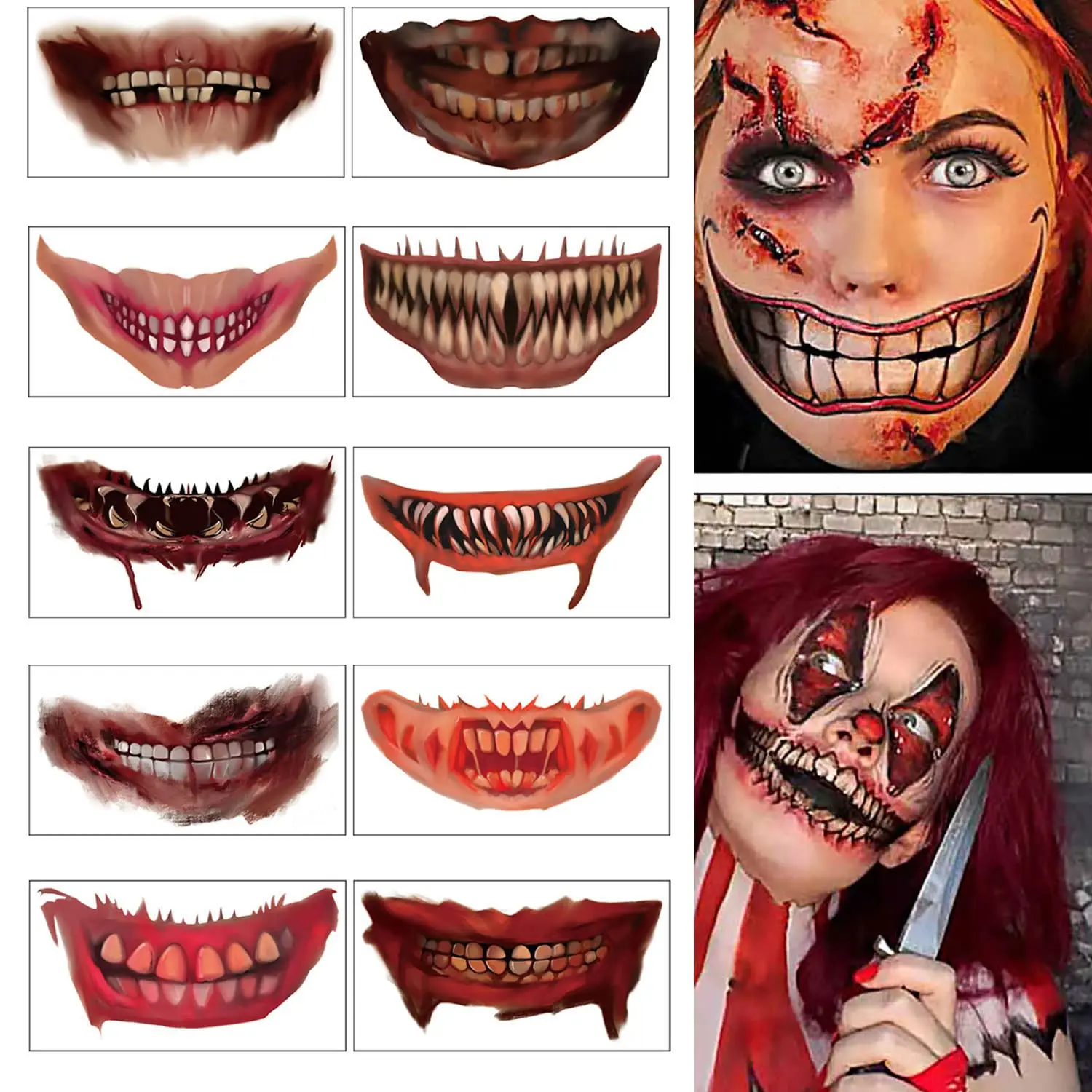 Halloween Scary Tattoo Stickers Horror Realistic Fake Blood, Horror Mouth Face and Fake Knife Marks Makeup Props for Halloween
Halloween Scary Tattoo Stickers Horror Realistic Fake Blood, Horror Mouth Face and Fake Knife Marks Makeup Props for Halloween