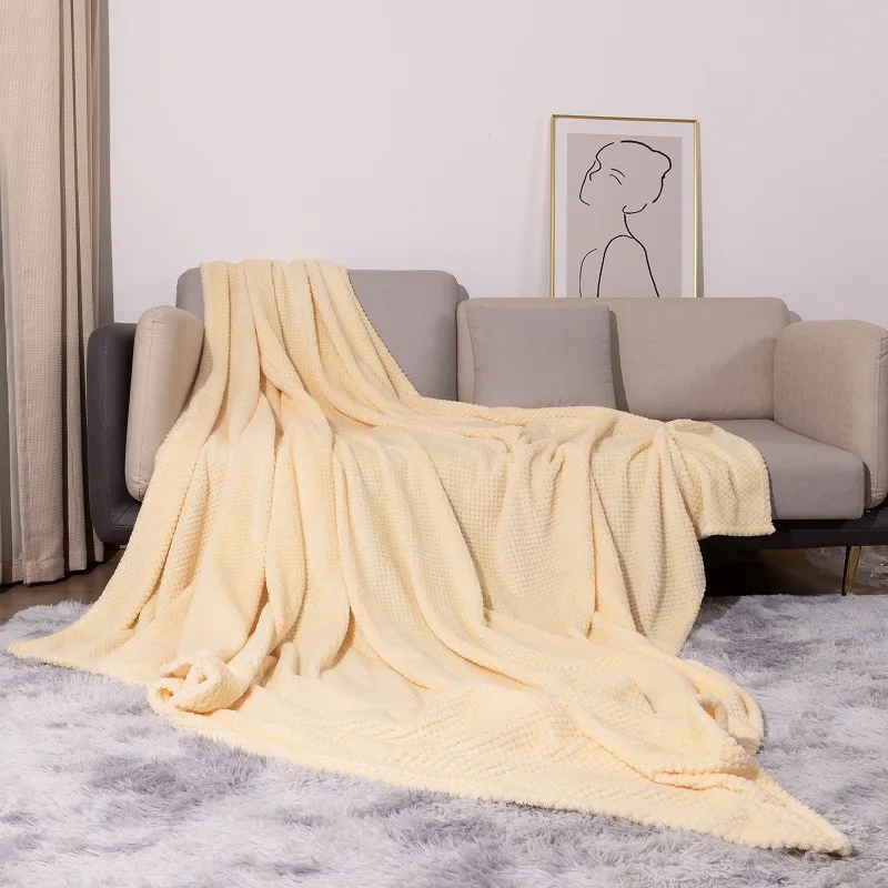

Thickened Solid Color Blanket Pineapple Grid Flannel Blanket Modern Warm Soft Coral Fleece Sofa Air Conditioning Nap Blanket