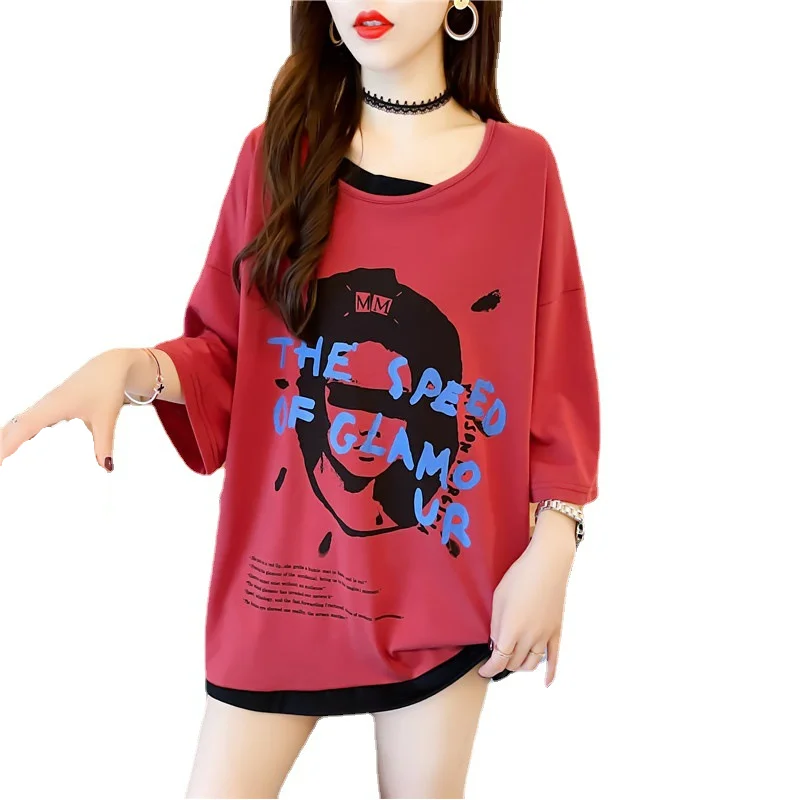 Top Women T Shirt Oversized Summer Clothing Short Sleeve Tees Cotton Fashion Kpop Casual Loose Fake Two Piece Female T-shirts
Top Women T Shirt Oversized Summer Clothing Short Sleeve Tees Cotton Fashion Kpop Casual Loose Fake Two Piece Female T-shirts