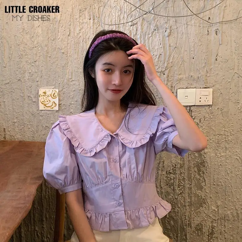 New Spring Summer Women Solid Lolita Shirts Peter Pan Collar White Lavender Sweet Blouse Puff Sleeve Cute Kawaii Ruffles Blusas
New Spring Summer Women Solid Lolita Shirts Peter Pan Collar White Lavender Sweet Blouse Puff Sleeve Cute Kawaii Ruffles Blusas