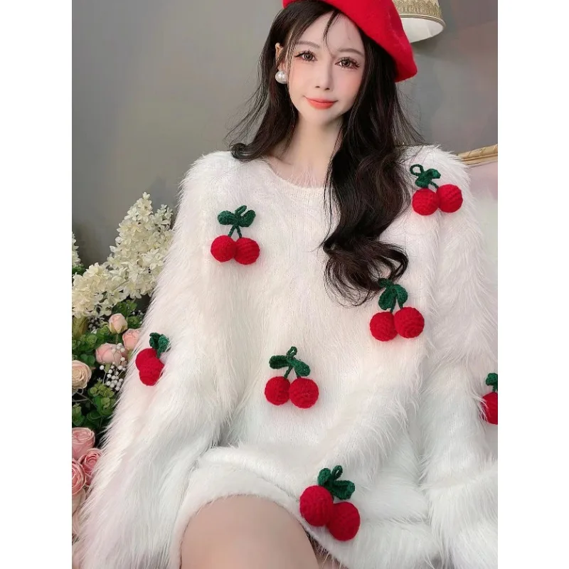 Осенне-зимний новый утолщенный вязаный свитер с вишней из норкового флиса милый Однотонный свитер для женщин
Осенне-зимний новый утолщенный вязаный свитер с вишней из норкового флиса милый Однотонный свитер для женщин
