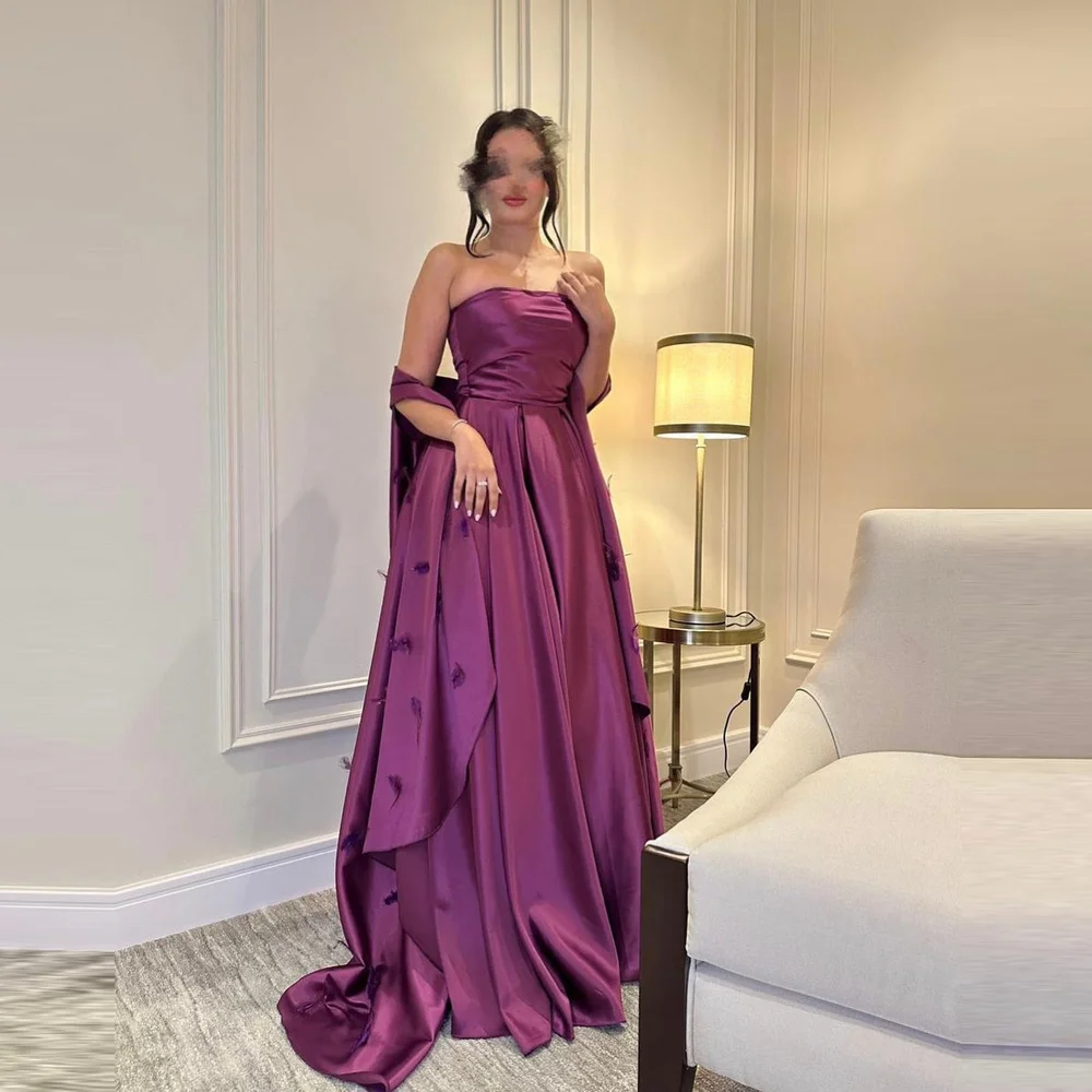 Elegant Long Satin Evening Dresses Feathers Party Gown Floor-length Design Strapless Sleeveless Prom Formal Dresses For Women
Elegant Long Satin Evening Dresses Feathers Party Gown Floor-length Design Strapless Sleeveless Prom Formal Dresses For Women