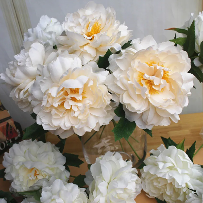 

10Pcs Artificial Big Peony Flowers with Short Branch Silk Flower Home Decoration Wedding Bouquet Party Event Flower Arrangement