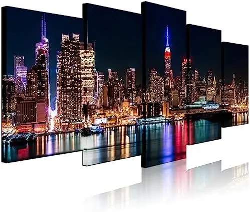 

New York City Canvas Manhattan Skyline at Night Picture Prints Modern Home Office Decoration Stretched Ready to Hang