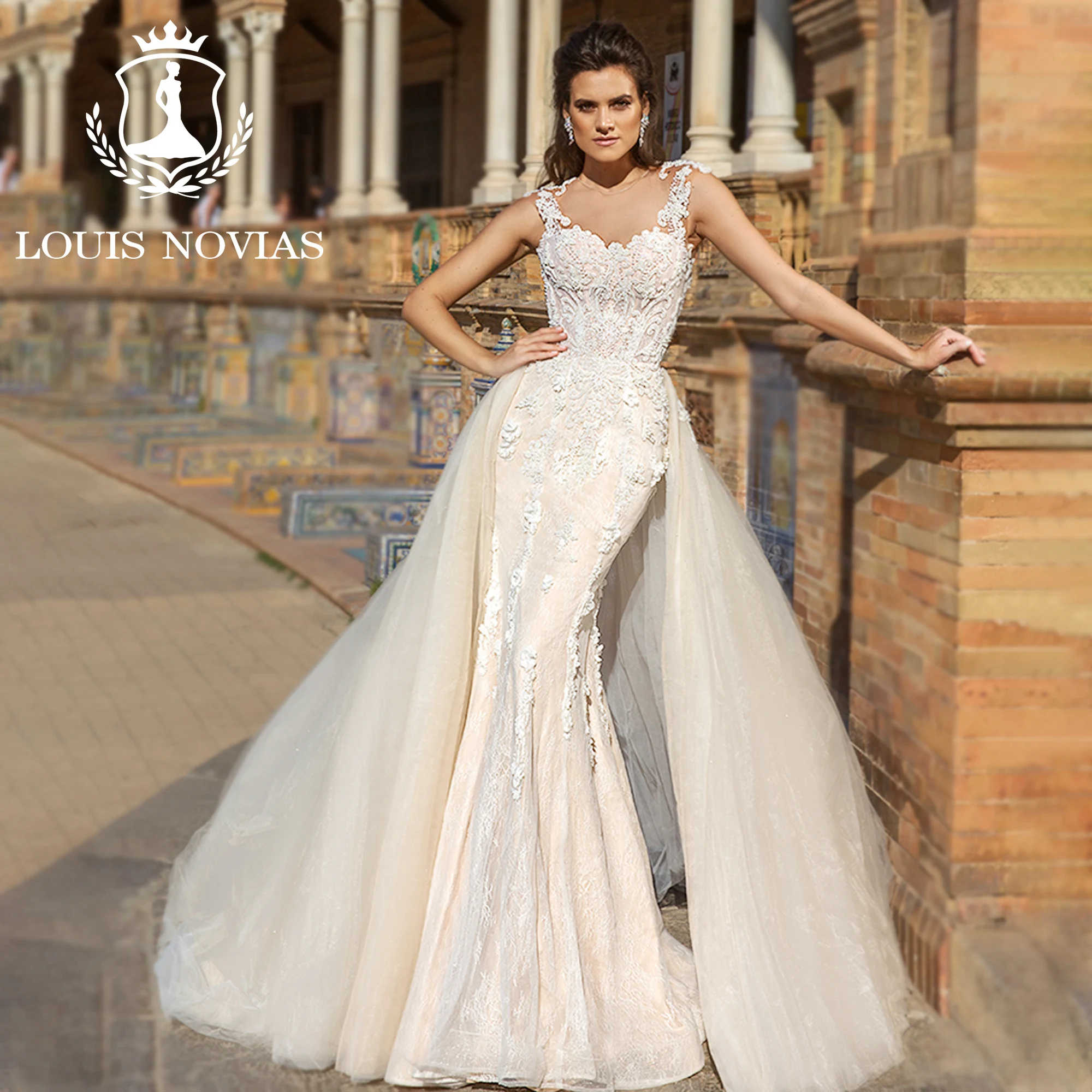 

Роскошное свадебное платье 2 в 1 LOUIS NOVIAS, модель 2023 года, платье с юбкой-годе на бретелях-спагетти, со съемным шлейфом, свадебное платье