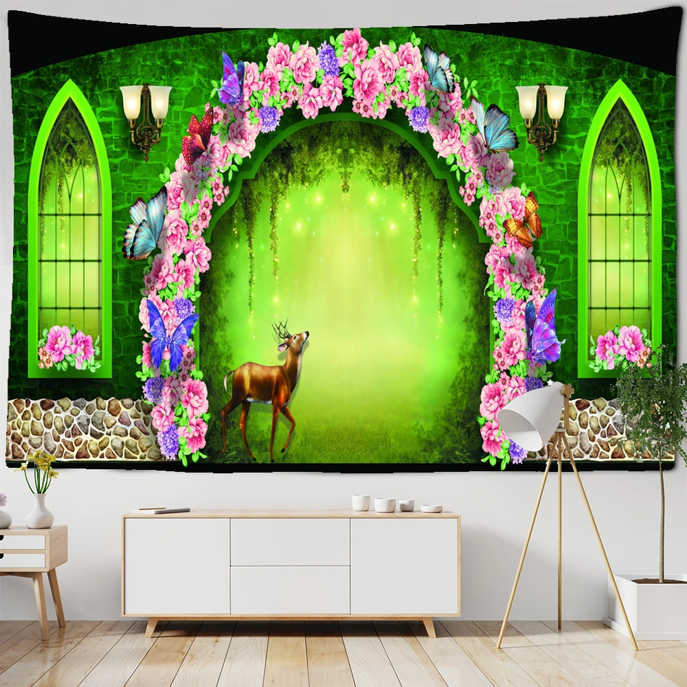 

Fairy Tale Forest Tapestry Wall Hanging Psychedelic Scene Boheme Hippie Decor Living Room Background Wall Carpet Cloth Blanket