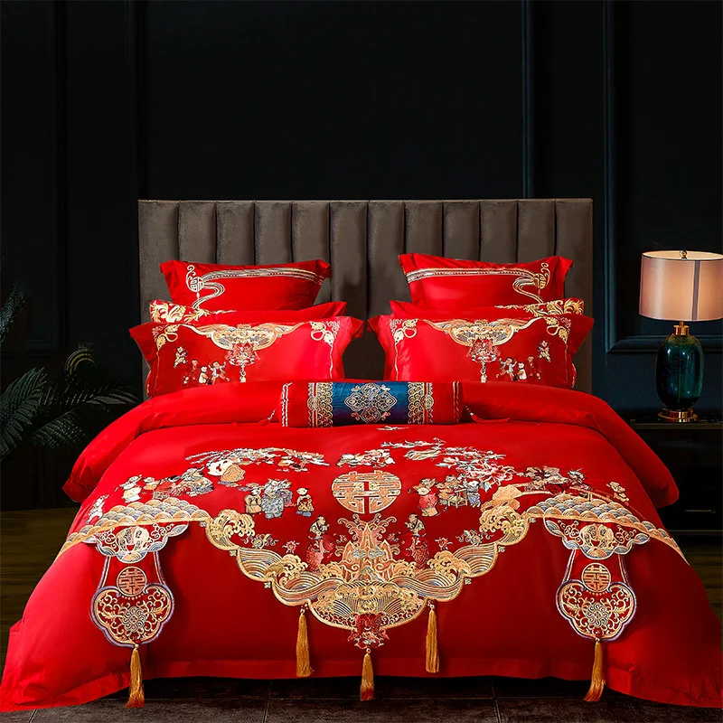 Luxury Red Egyptian Cotton Chinese Traditional Wedding Bedding Set Embroidery Duvet Cover Bed Sheet Or Bedspread Pillowcases
Luxury Red Egyptian Cotton Chinese Traditional Wedding Bedding Set Embroidery Duvet Cover Bed Sheet Or Bedspread Pillowcases