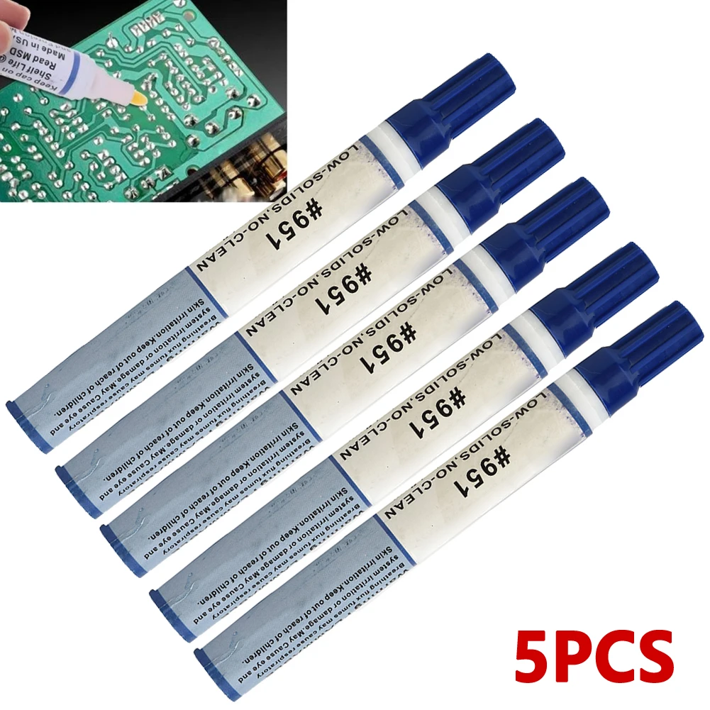 5pcs 10ml 951 Soldering Rosin Flux Pen Low-Solid Cleaning-Free Welding Pen For Solar Cell Panel DIY PCB Welding
5pcs 10ml 951 Soldering Rosin Flux Pen Low-Solid Cleaning-Free Welding Pen For Solar Cell Panel DIY PCB Welding