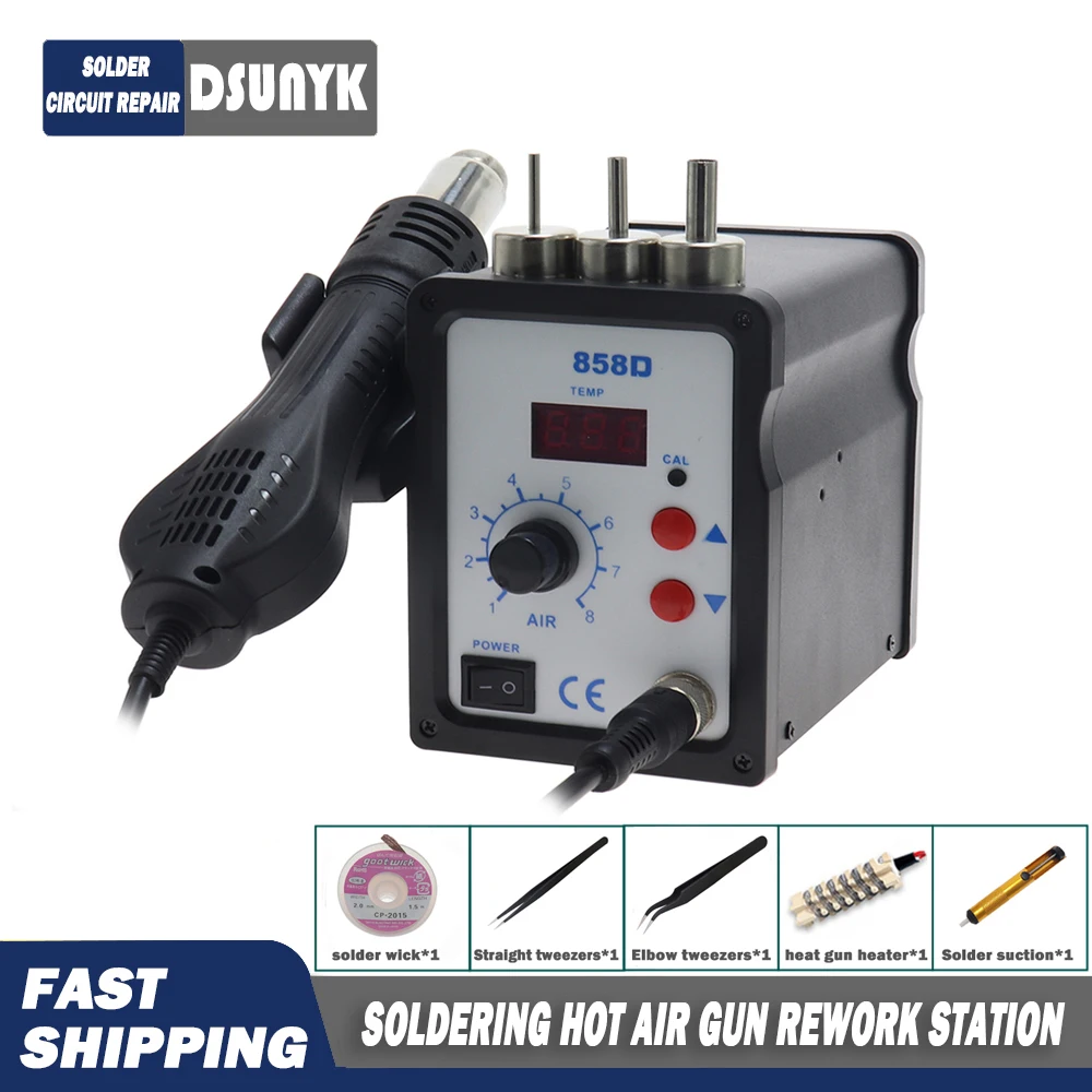 858D Hot Air Gun Welding Station 700W BGA Soldering Station 220V / 110V For SMD SMT Welding Repair Tools Air Dryer for Soldering
858D Hot Air Gun Welding Station 700W BGA Soldering Station 220V / 110V For SMD SMT Welding Repair Tools Air Dryer for Soldering