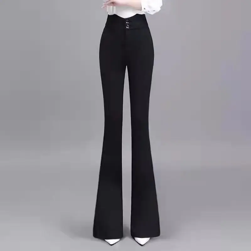 

New Vintage Pants For Women Elastic High Waist Flare Pants Straight Trousers Womens Office Lady Formal Casual Pants S-4XL L32