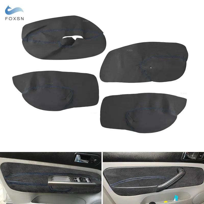 

For VW Golf 4 MK4 Bora Jetta 1998-2005 Car Door Armrest Panel Suede Leather blue line Cover Inner Accessories Trim LHD 4 Doors