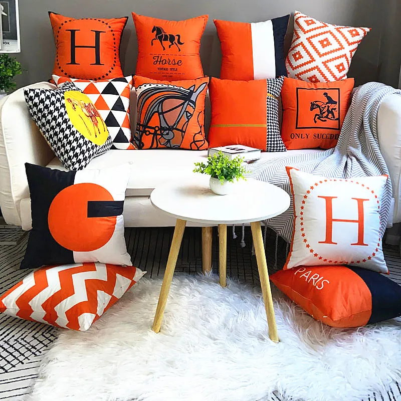 

2022 Nordic Orange Pillow Susts Sofa Cushion Cars Thicked Short Plush Pillow Case Cover 45x45cm Decoration For Home No Pillow