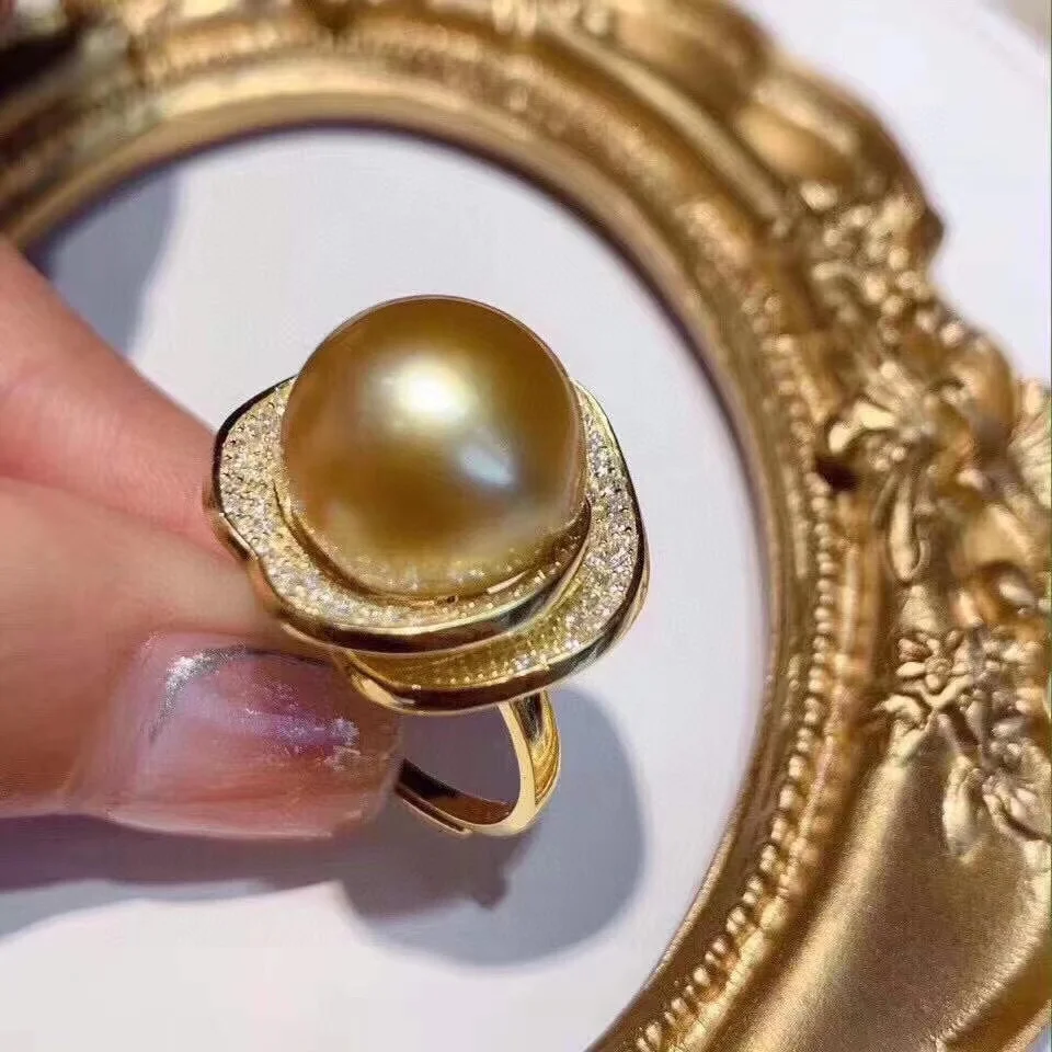 Vintage S925 CZ Pave Setting Flower Shape 12-13mm Natural Seawater Gold Pearl Rings Engagement for Women Anniversary Gift
Vintage S925 CZ Pave Setting Flower Shape 12-13mm Natural Seawater Gold Pearl Rings Engagement for Women Anniversary Gift