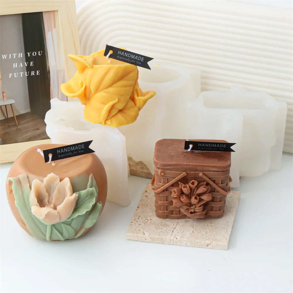 

Embossed Flower Pillar Candle Mold Calla Lily Tulip Floral Basket Cylinder Silicone Soap Resin Plaster Making Mould Gift for Mom