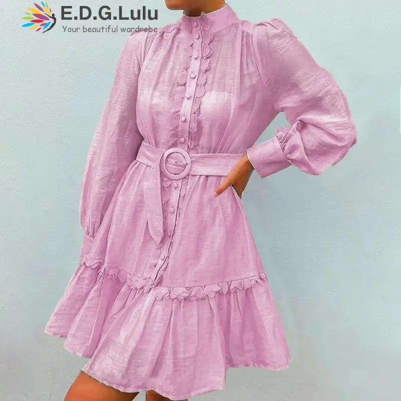 EDGLuLu Stand Collar Long Sleeves Dresses For Women 2022 Elegant Fashion Chic Light Blue Pink Yellow Mini Ruffle Dress 0518
EDGLuLu Stand Collar Long Sleeves Dresses For Women 2022 Elegant Fashion Chic Light Blue Pink Yellow Mini Ruffle Dress 0518