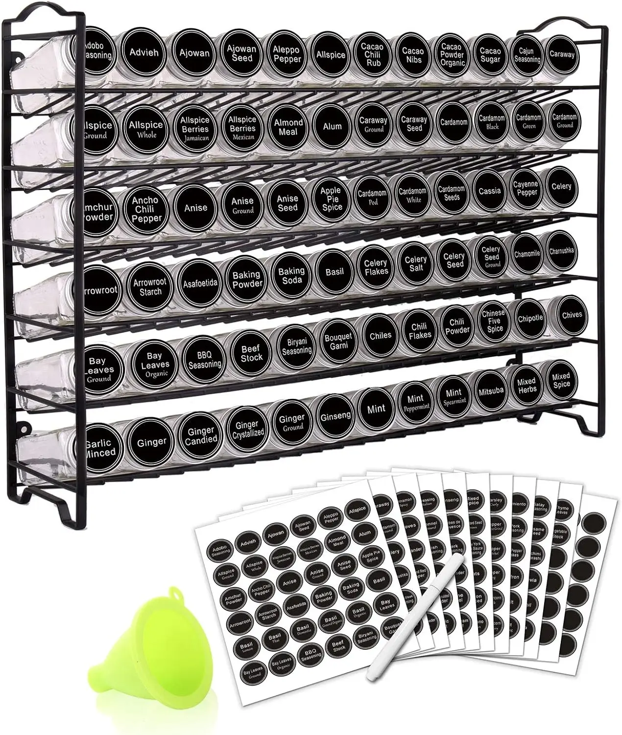 Spice Organizer with 72 Empty Square Spice Jars, 340 Spice Labels with Chalk Marker and Funnel Complete Set,for Countertop,Cabi
Spice Organizer with 72 Empty Square Spice Jars, 340 Spice Labels with Chalk Marker and Funnel Complete Set,for Countertop,Cabi