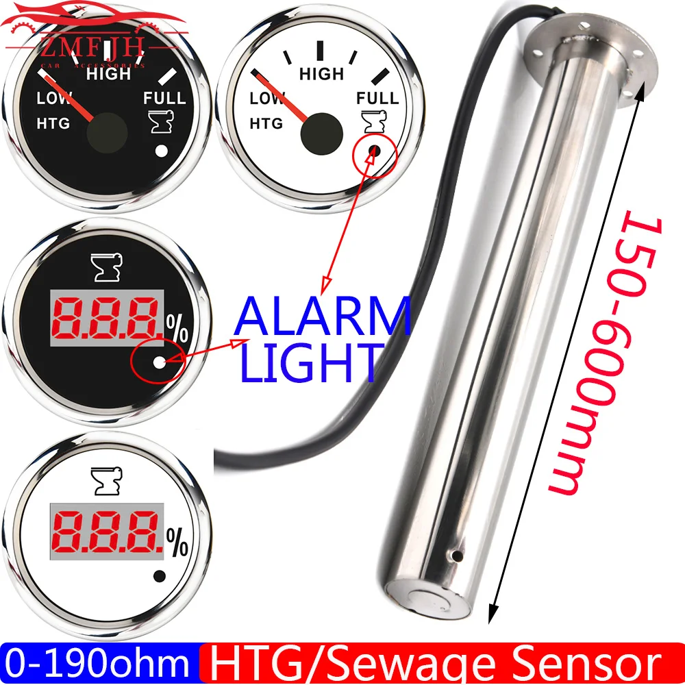 52MM HTG Waste Level Gauge with Alarm Light 0-190ohm Sewage Level Sensor for Boat Water Sender Unit Holding Tank Level Gauge
52MM HTG Waste Level Gauge with Alarm Light 0-190ohm Sewage Level Sensor for Boat Water Sender Unit Holding Tank Level Gauge