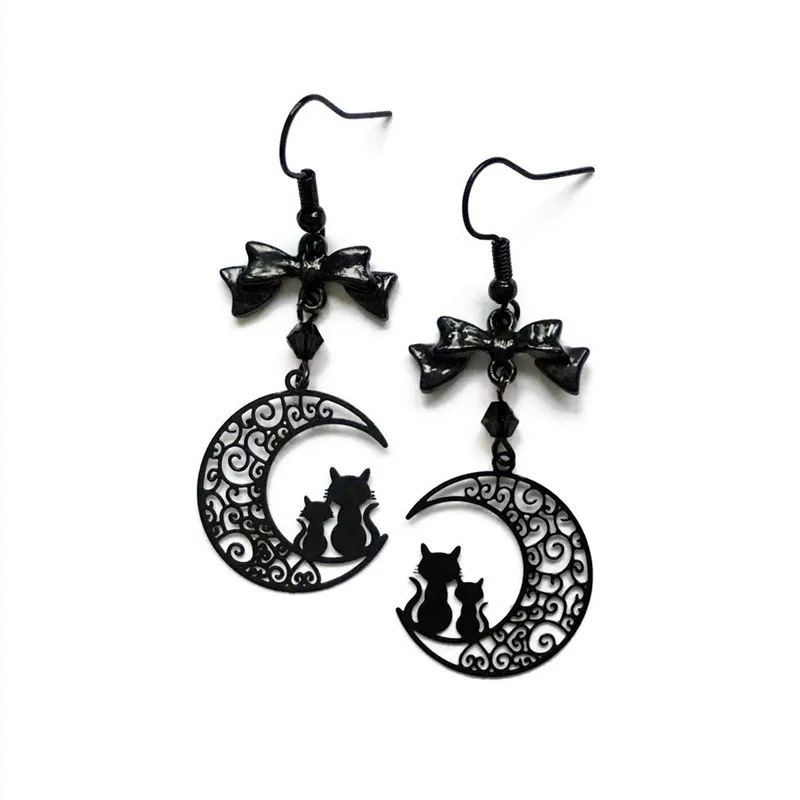 

Black Moon Earrings Drop Cat Crescent Filigree Witchy Gothic Punk Jewelry Minimalism Cat Lover Gift Fashion Women Classical