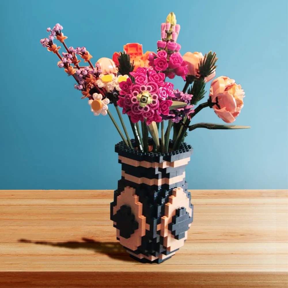 

Gobricks MOC Flower Bouquet Vase Building Block Home Decor Girls Art Compatible DIY Vase Bricks Gift For Girl Birthday Gifts