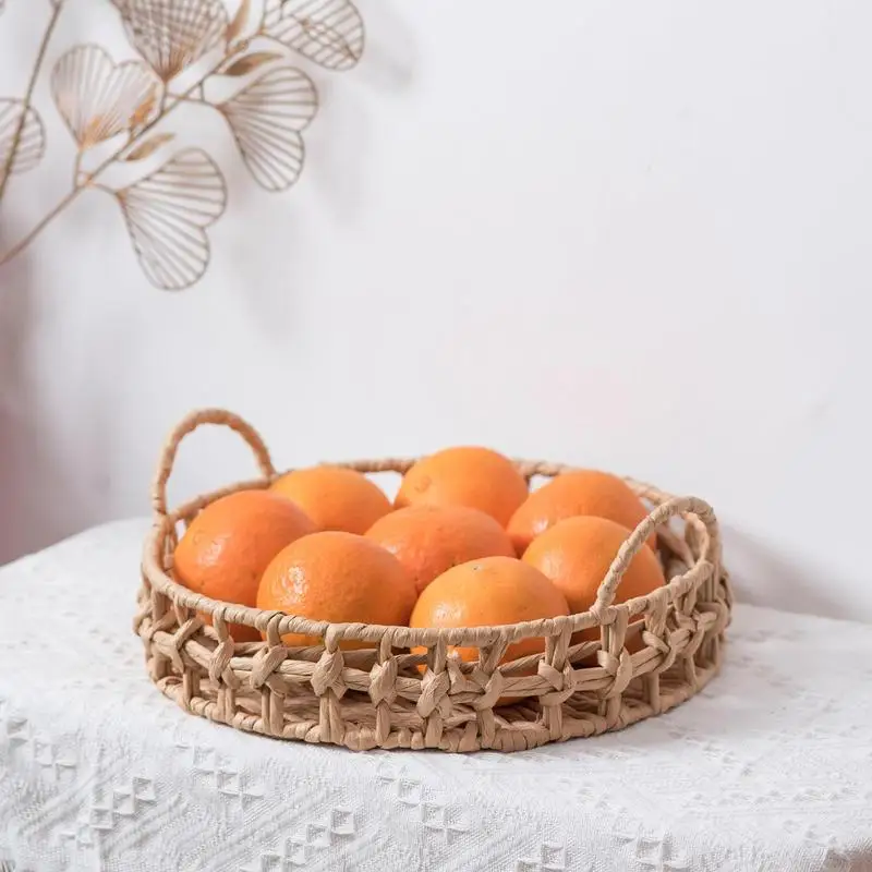 

Woven Fruit Baskets Round Storage Bread Paper Rope Baskets Bin Portable Laundry Bin Basket With Handles For Clothes Toys Linens
