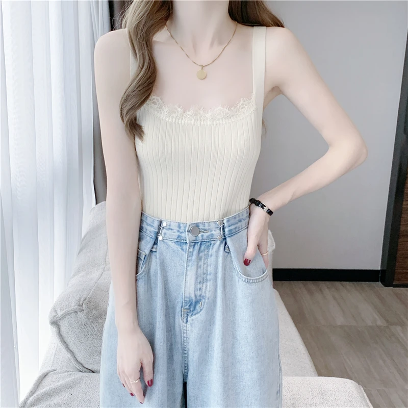 Women Sleeveless T Shirt Tank Top Striped Slim Lace Knitting Tops Casual Chic Clothing Suspenders Tank Y2k Crop Top 3033A
Women Sleeveless T Shirt Tank Top Striped Slim Lace Knitting Tops Casual Chic Clothing Suspenders Tank Y2k Crop Top 3033A